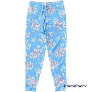 Macy’s Roudelain Blue Floral Brushed Knit Joggers Pants Sleep Lounge M New